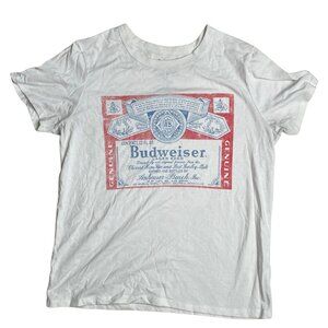 Women's Budweiser White Graphic Short Sleeve Tee Shirt,
